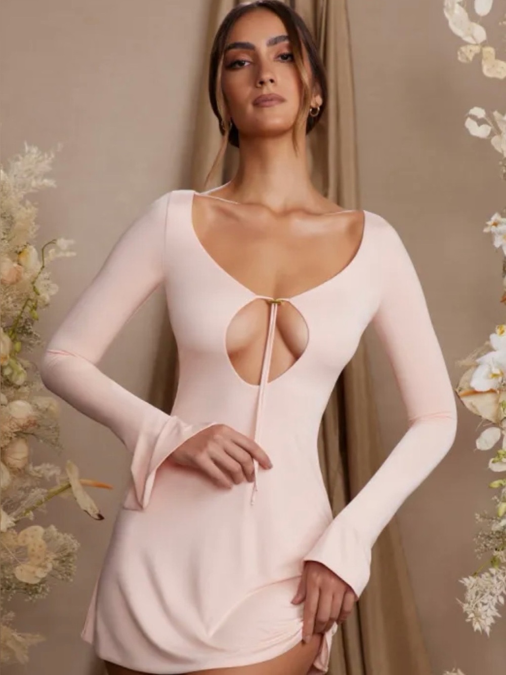 OH POLLY Long-Sleeve Cutout Mini Dress - Blush